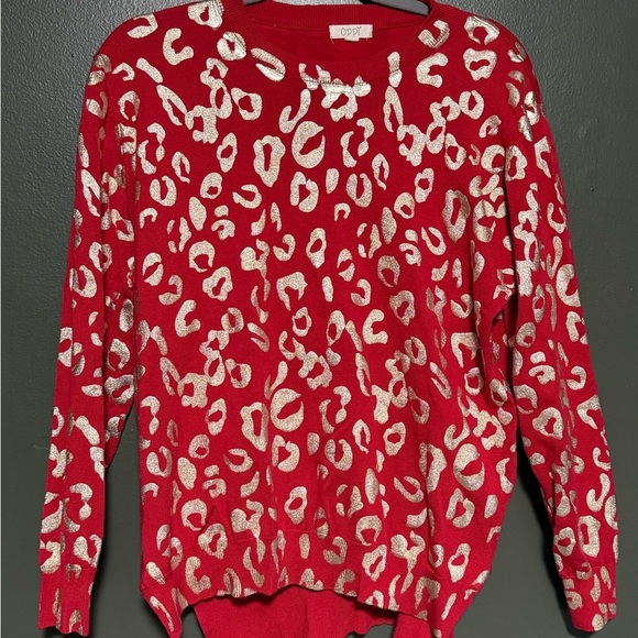 ODDY Sweaters - ODDY Red and Gold leopard print Sweater